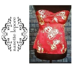 Nanette Lepore Strawberry & Cream Silk Corset Top